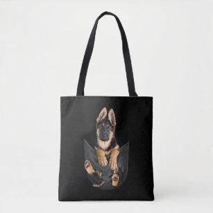 German Shepherd In Pocket T-Shirt Funny Dog Lover Tote Bag