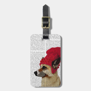 German Shepherd in Red Woolly Hat Luggage Tag