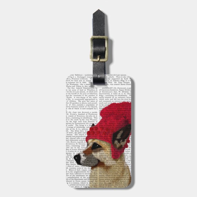 German Shepherd in Red Woolly Hat Luggage Tag (Front Vertical)