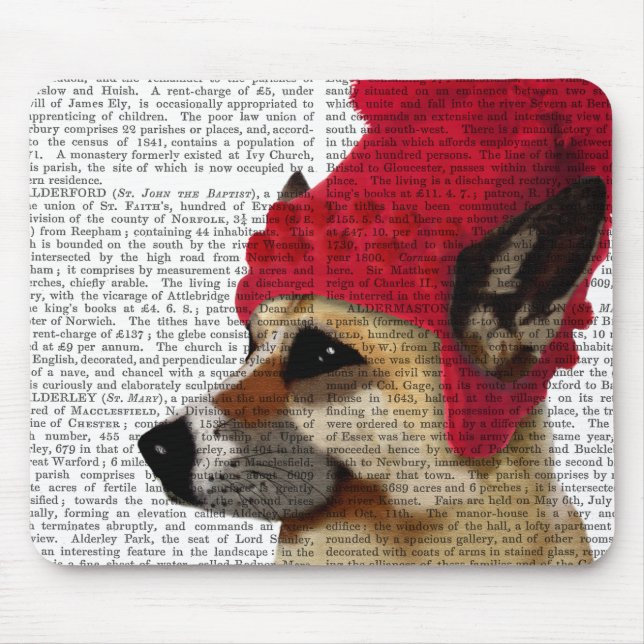 German Shepherd in Red Woolly Hat Mouse Mat (Front)