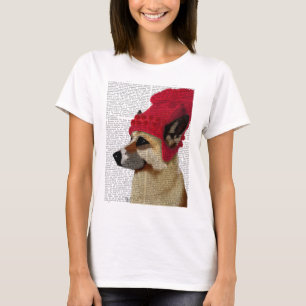 German Shepherd in Red Woolly Hat T-Shirt