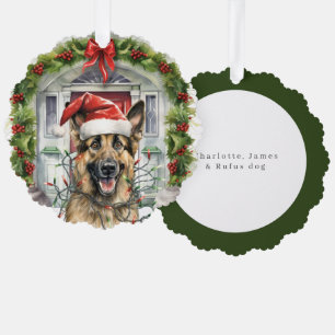 German Shepherd in Santa Hat Front Door Christmas Tree Decoration Card