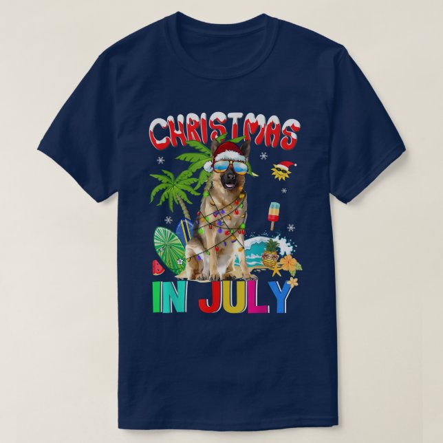 German Shepherd in Santa Hat Sunglasses Christmas  T-Shirt (Design Front)