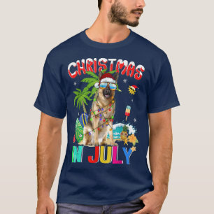 German Shepherd in Santa Hat Sunglasses Christmas T-Shirt