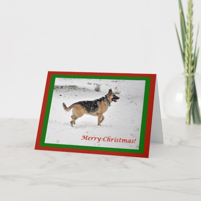 German Shepherd in snow Christmas Card (Front)