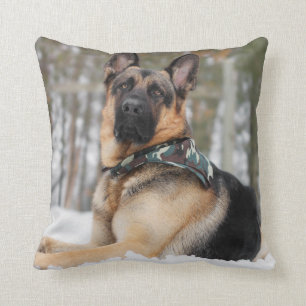 German Shepherd In Snow Cushion