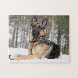 German Shepherd In Snow Jigsaw Puzzle