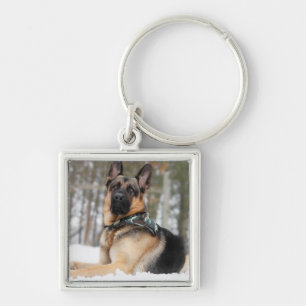 German Shepherd In Snow Key Ring