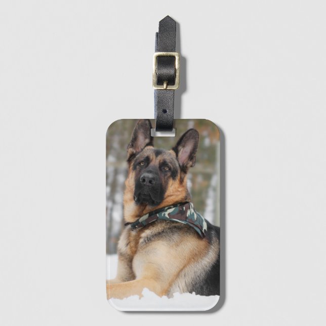 German Shepherd In Snow Luggage Tag (Front Vertical)