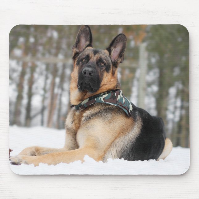 German Shepherd In Snow Mouse Mat (Front)