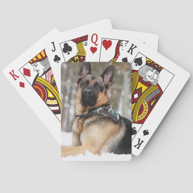 German Shepherd In Snow Playing Cards (Back)