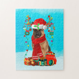 German Shepherd in snow with Christmas gifts Jigsaw Puzzle