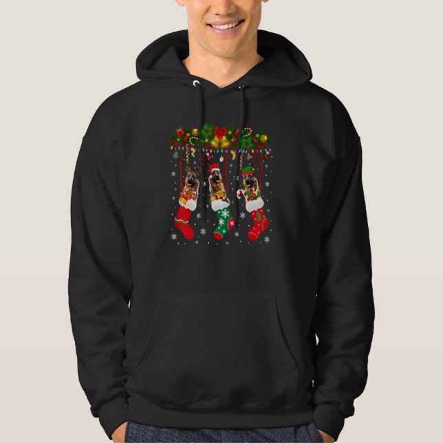 German Shepherd In Sock Xmas Reindeer Santa Elf Do Hoodie (Front)