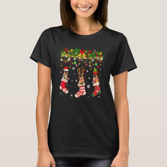 German Shepherd In Sock Xmas Reindeer Santa Elf Do T-Shirt (Front)