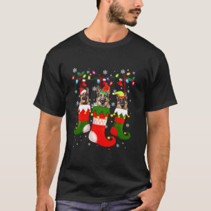 German shepherd In Socks Christmas Santa Hat Xmas T-Shirt