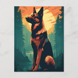 German Shepherd in the forest during sunset Postcard