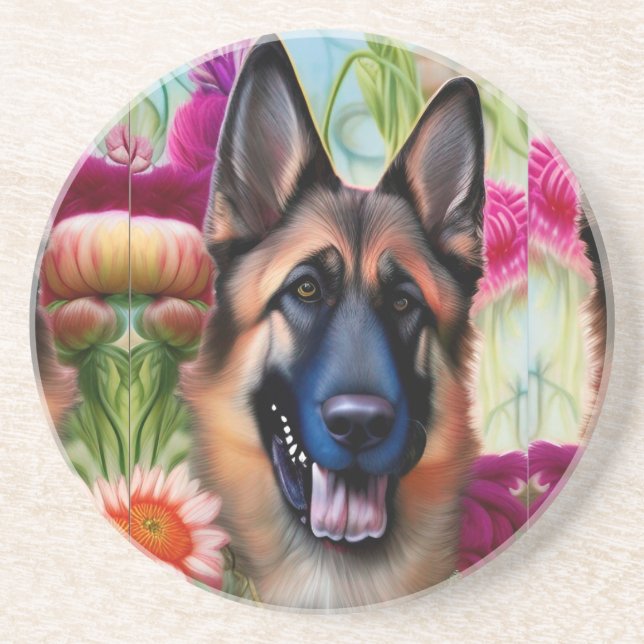 German Shepherd in the Garden Coaster (Front)