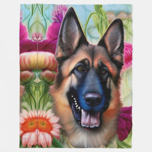 German Shepherd in the Garden   Fleece Blanket