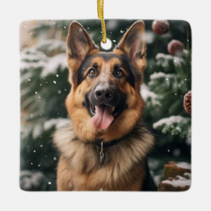 German Shepherd in the Snow Ceramic Ornament