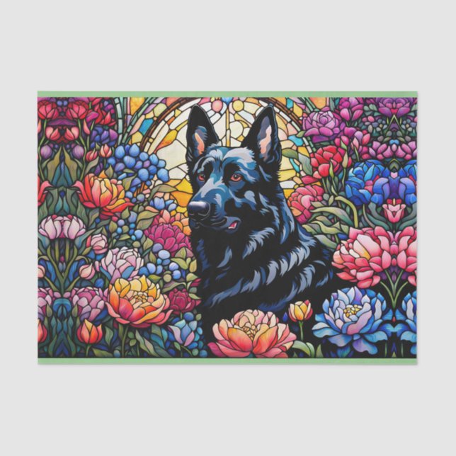German Shepherd in the Stained Glass Garden  Tissue Paper (Front)
