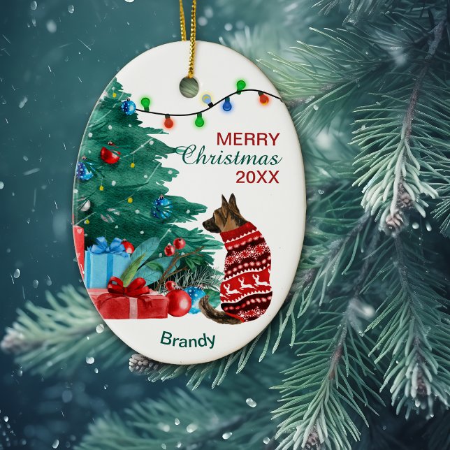 German Shepherd in Winter Sweater Holiday Tree Ceramic Tree Decoration (Creator Uploaded)