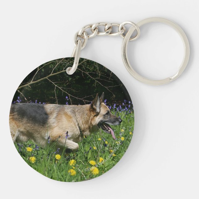 German Shepherd in Yellow Flowers Key Ring (Back)