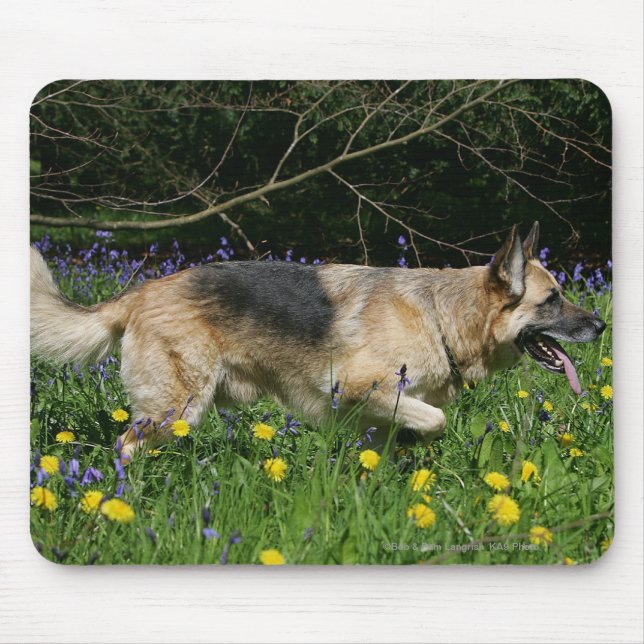 German Shepherd in Yellow Flowers Mouse Mat (Front)