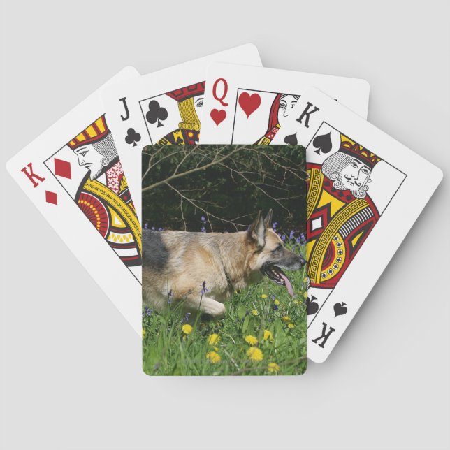 German Shepherd in Yellow Flowers Playing Cards (Back)