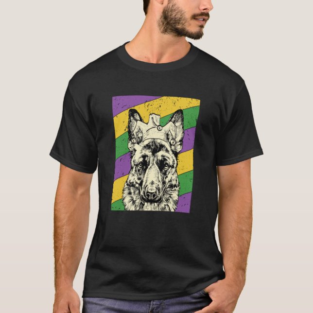 German Shepherd Jester Mardi Gras Dog Mom or Dad T-Shirt (Front)