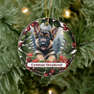 German Shepherd Joy: Customised Christmas  Ceramic Tree Decoration