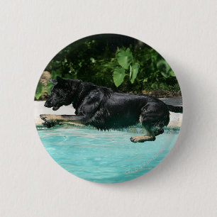 German Shepherd Jumping in Water 6 Cm Round Badge