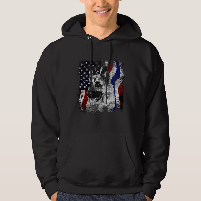 German Shepherd k9 American Flag Police Dog German Hoodie (Front)