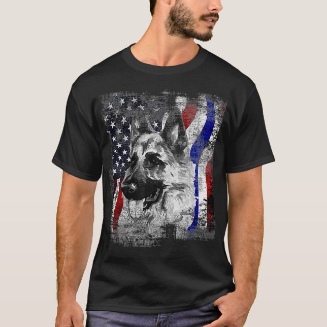 German Shepherd k9 American Flag Police Dog T-Shirt (Front)
