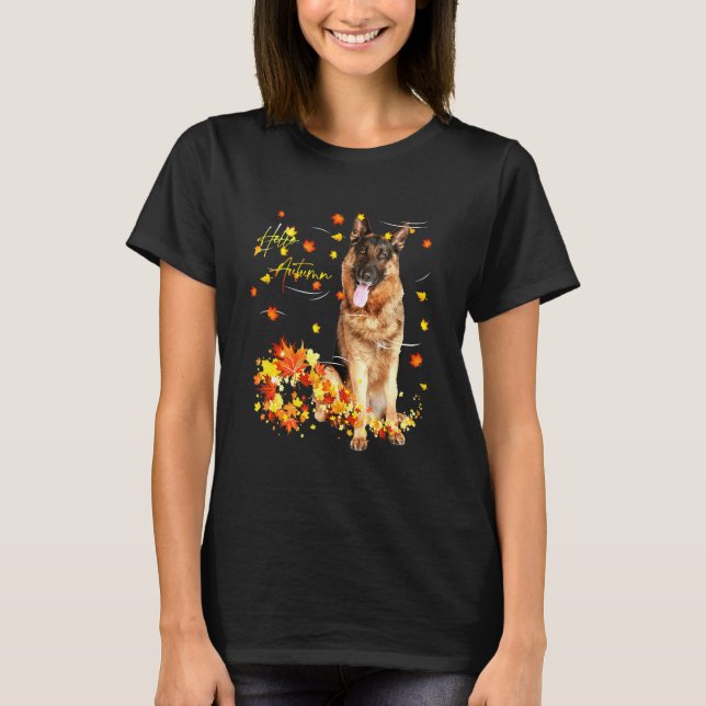 German Shepherd Leaf Fall Hello Autumn For Dog T-Shirt (Front)