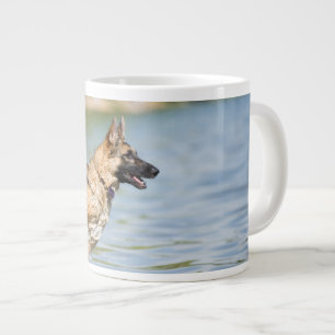 German Shepherd Leaps Into Water Large Coffee Mug