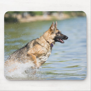 German Shepherd Leaps Into Water Mouse Mat