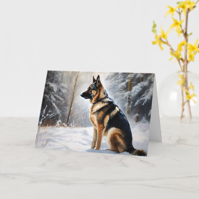 German Shepherd Let It Snow Christmas Card (Yellow Flower)