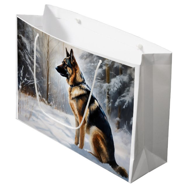 German Shepherd Let It Snow Christmas Large Gift Bag (Front Angled)