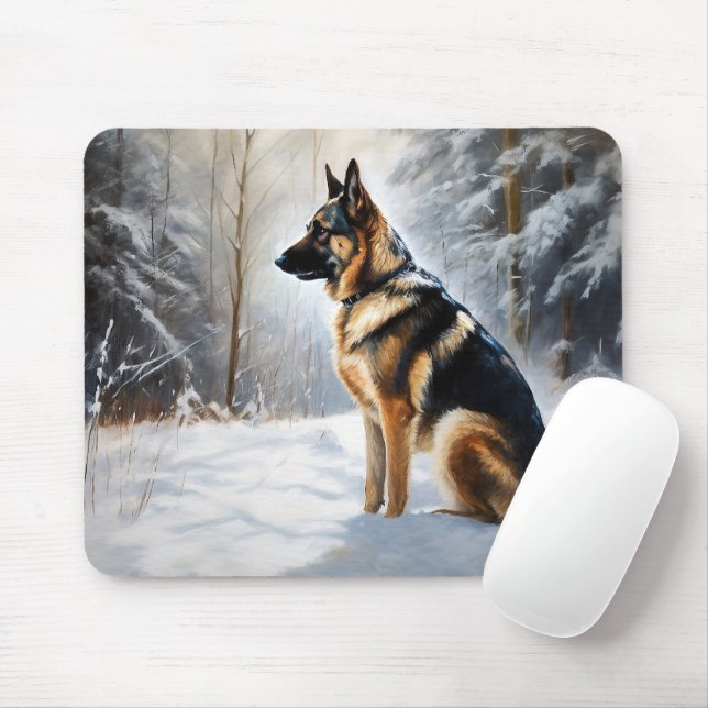 German Shepherd Let It Snow Christmas Mouse Mat (With Mouse)