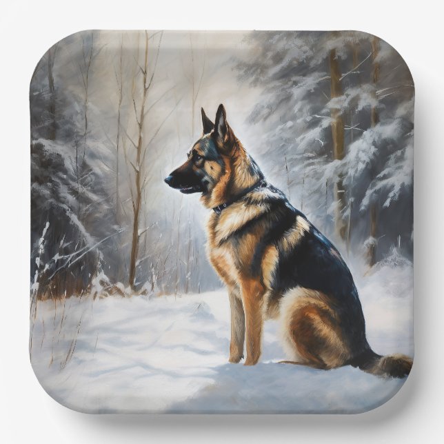 German Shepherd Let It Snow Christmas Paper Plate (Front)