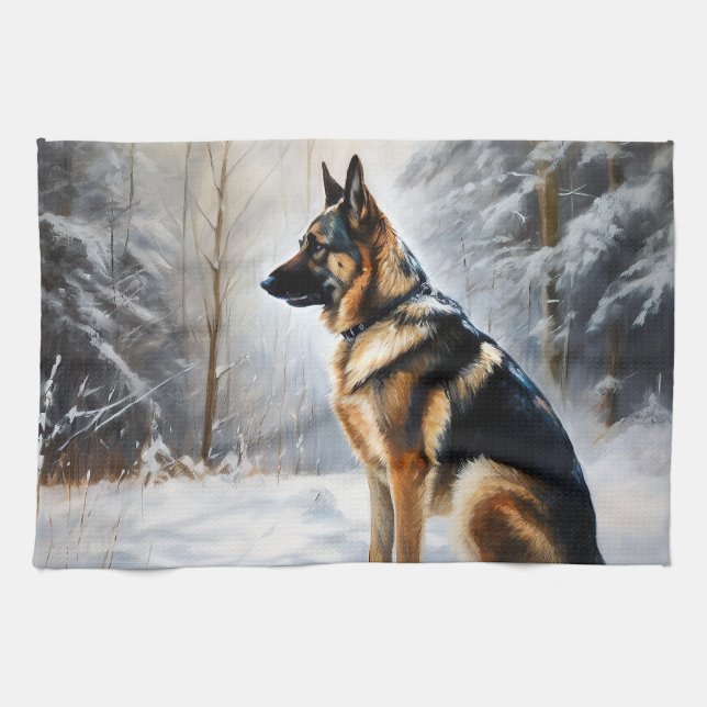 German Shepherd Let It Snow Christmas Tea Towel (Horizontal)