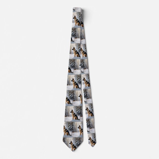 German Shepherd Let It Snow Christmas Tie (Front)