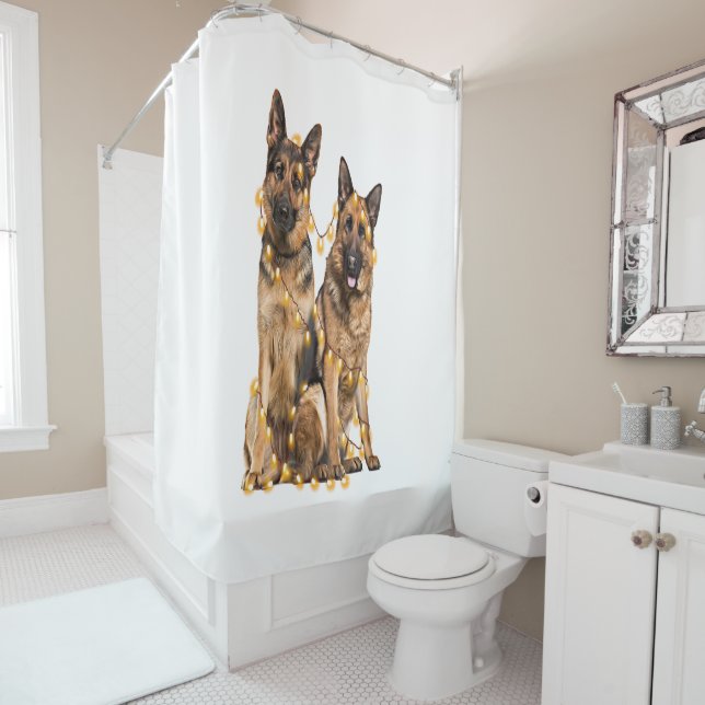 German Shepherd Lights Heart Christmas Santa Xmas Shower Curtain (In Situ)