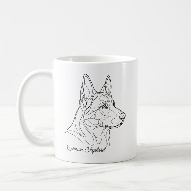 German Shepherd Line Drawing Custom Pet Name Coffee Mug (Left)