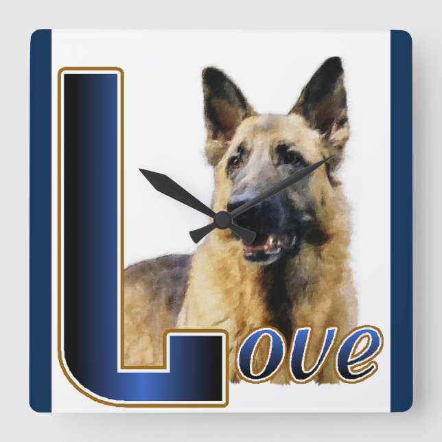German Shepherd LOVE Gifts Square Wall Clock (Front)