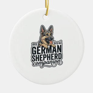 German Shepherd Lover Vintage Engraving Dog Typogr Ceramic Tree Decoration