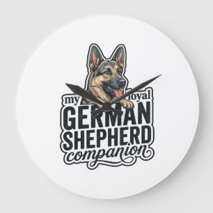 German Shepherd Lover Vintage Engraving Dog Typogr Large Clock