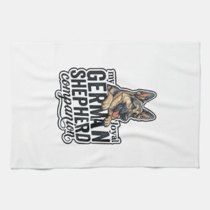 German Shepherd Lover Vintage Engraving Dog Typogr Tea Towel