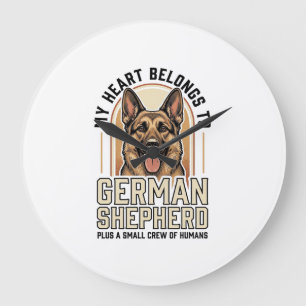 German Shepherd Lover Vintage Engraving Funny Dog Large Clock