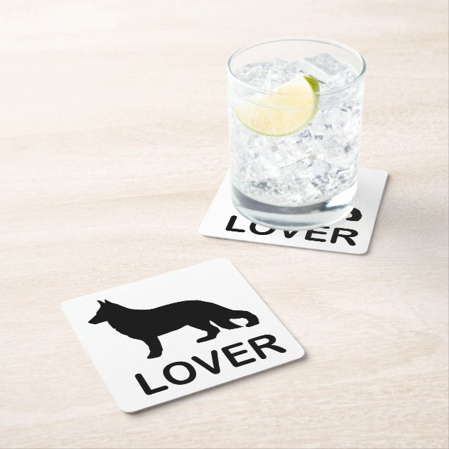 German Shepherd Lover with Silhouette Square Paper Coaster (Insitu)